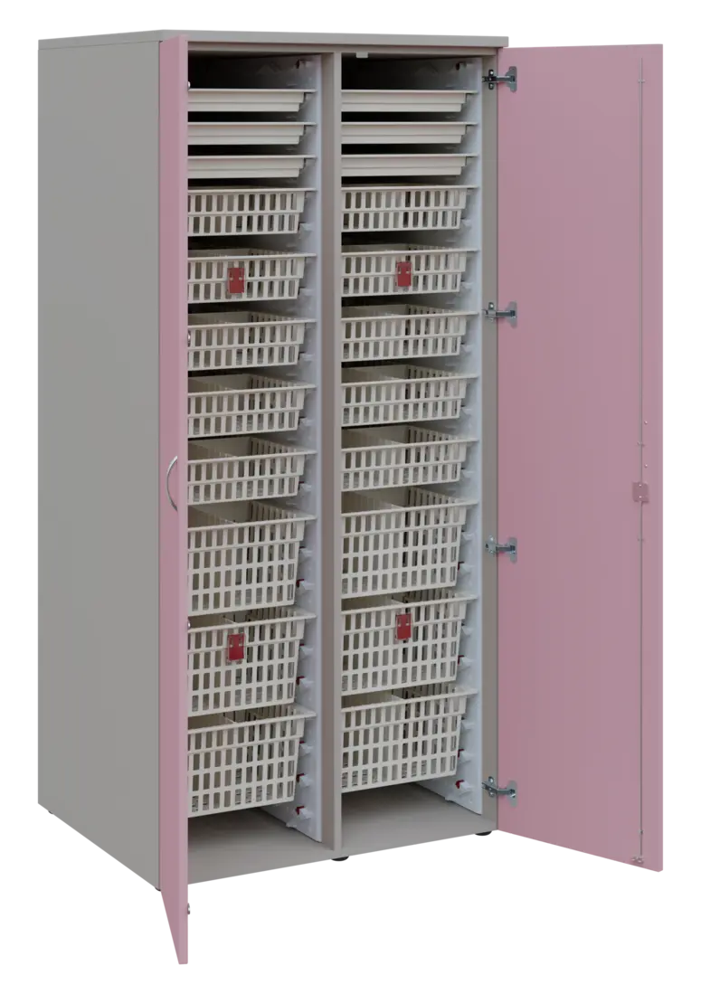 EUROMEDICA D - 90 ABS skříň léková boxová, 2-dveřová, 1950x900x735, korpus šedý, dvířka pastelově rů